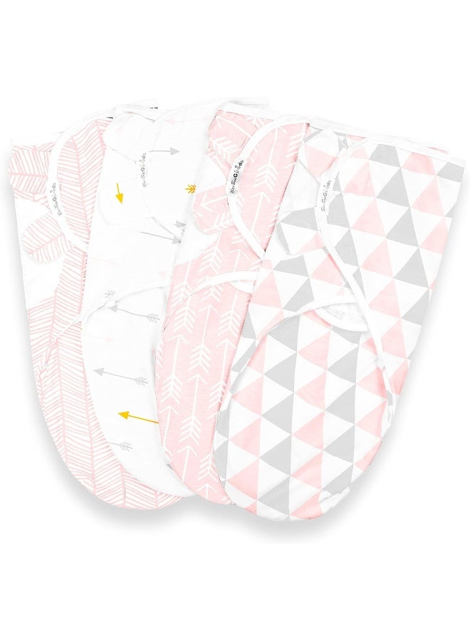 BaeBae Goods Swaddle Blankets, Set of 4, 100% Cotton, Lightweight, Breathable, Adjustable for Boys and Girls, 0-3 Months (Pink/Grey Triangles) - Image 1